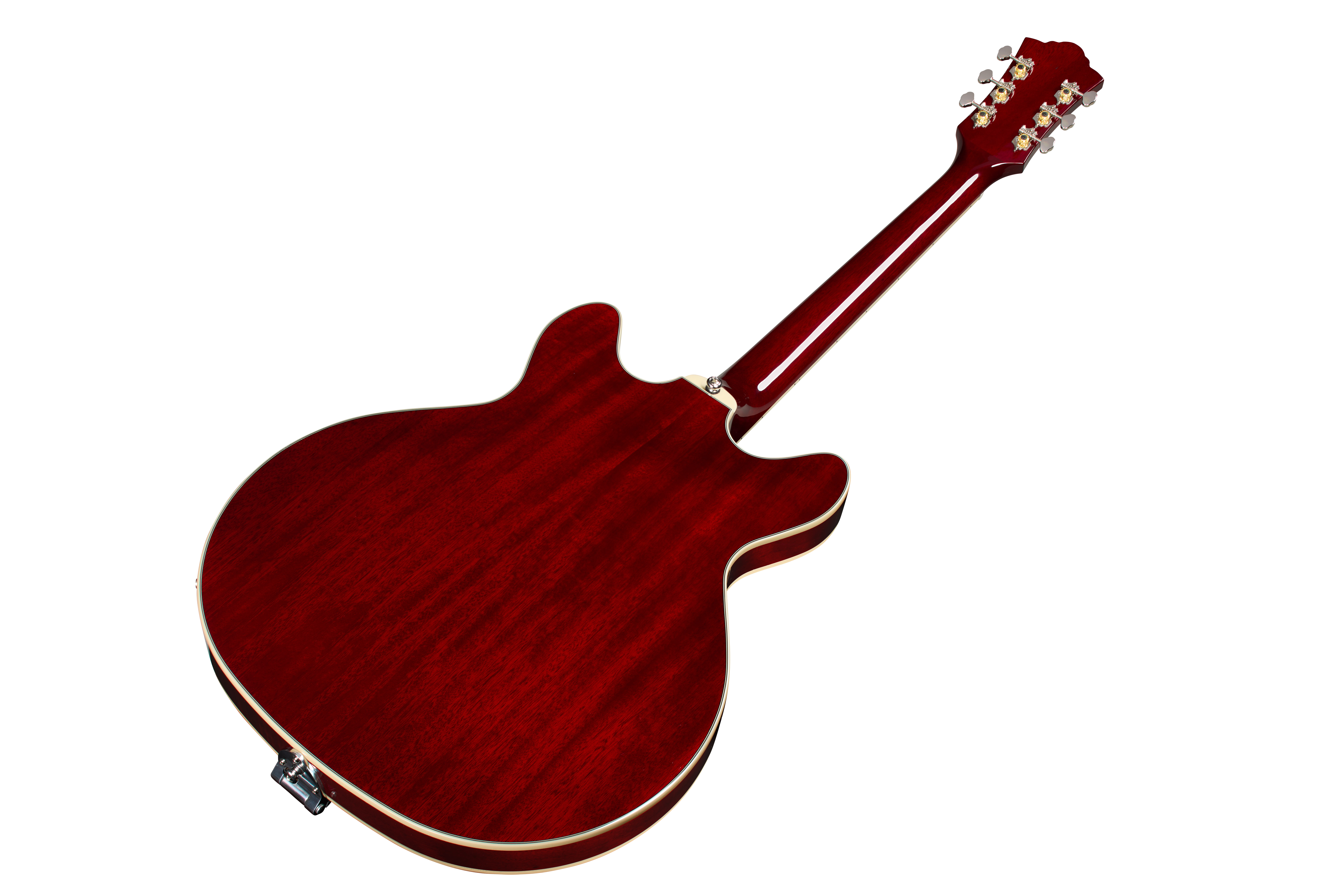 E-Gitarre, Mahagonikorpus, Dunkelrot, Semiakustisch, Cremefarbenes Binding